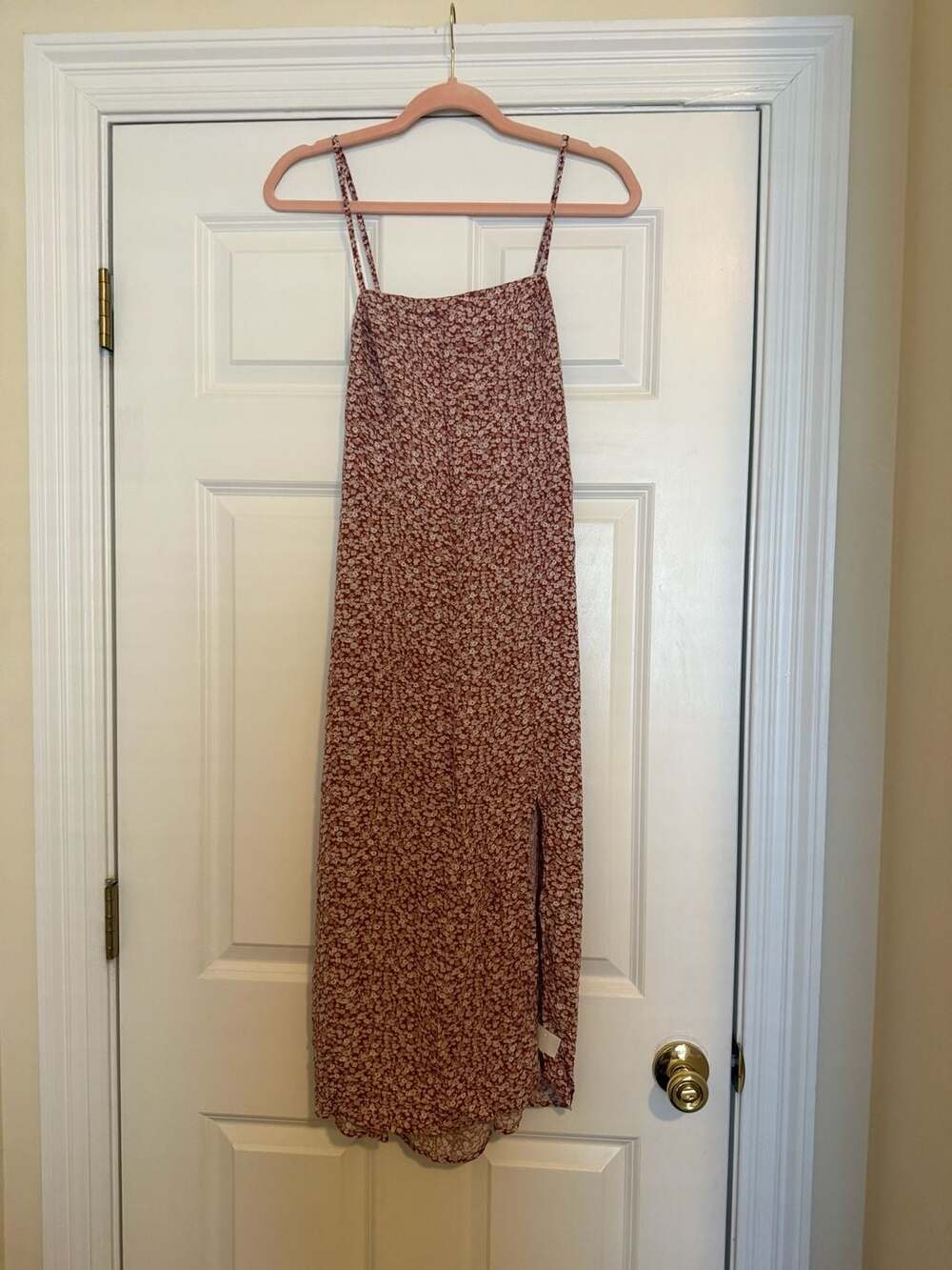 Aeropostale Floral Midi Dress Size M Brown/rust White Spaghetti Straps Slit